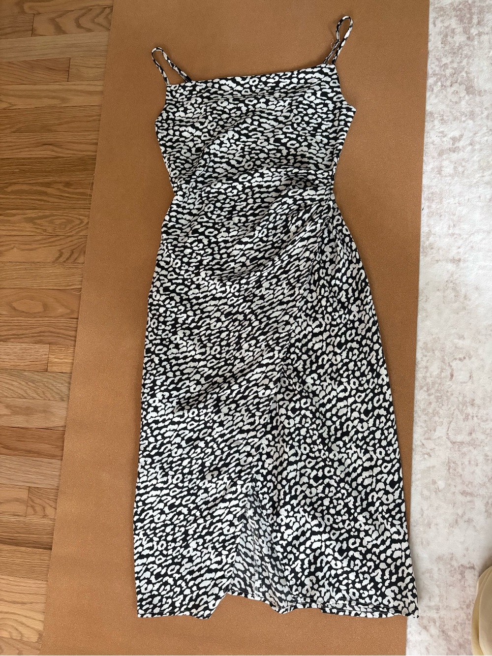 re:named Black and White Leopard-Print Midi Slip Dress
